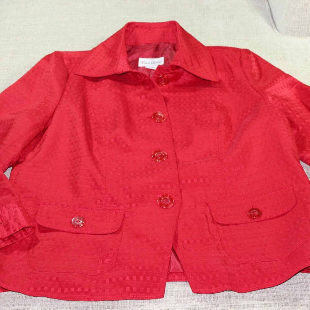 TanJay Size 14 Red Tone on Tone Jacket - LIKE NEW
